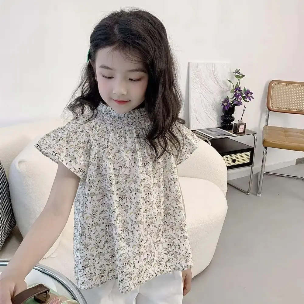 

summer tops kids girls clothes Sweet floral pattern girls' short sleeved T-shirt Hand embroidered countryside style T-shirt