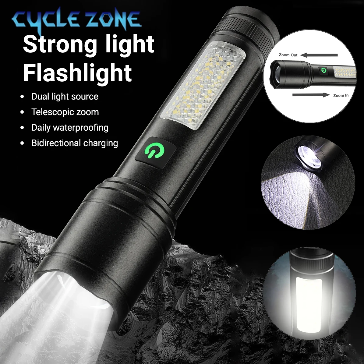 

Portable LED Flashlight with COB Side Light Rechargeable Night Working Lights Mini Telescopic Zoom Torch Outdoor Camping Lantern