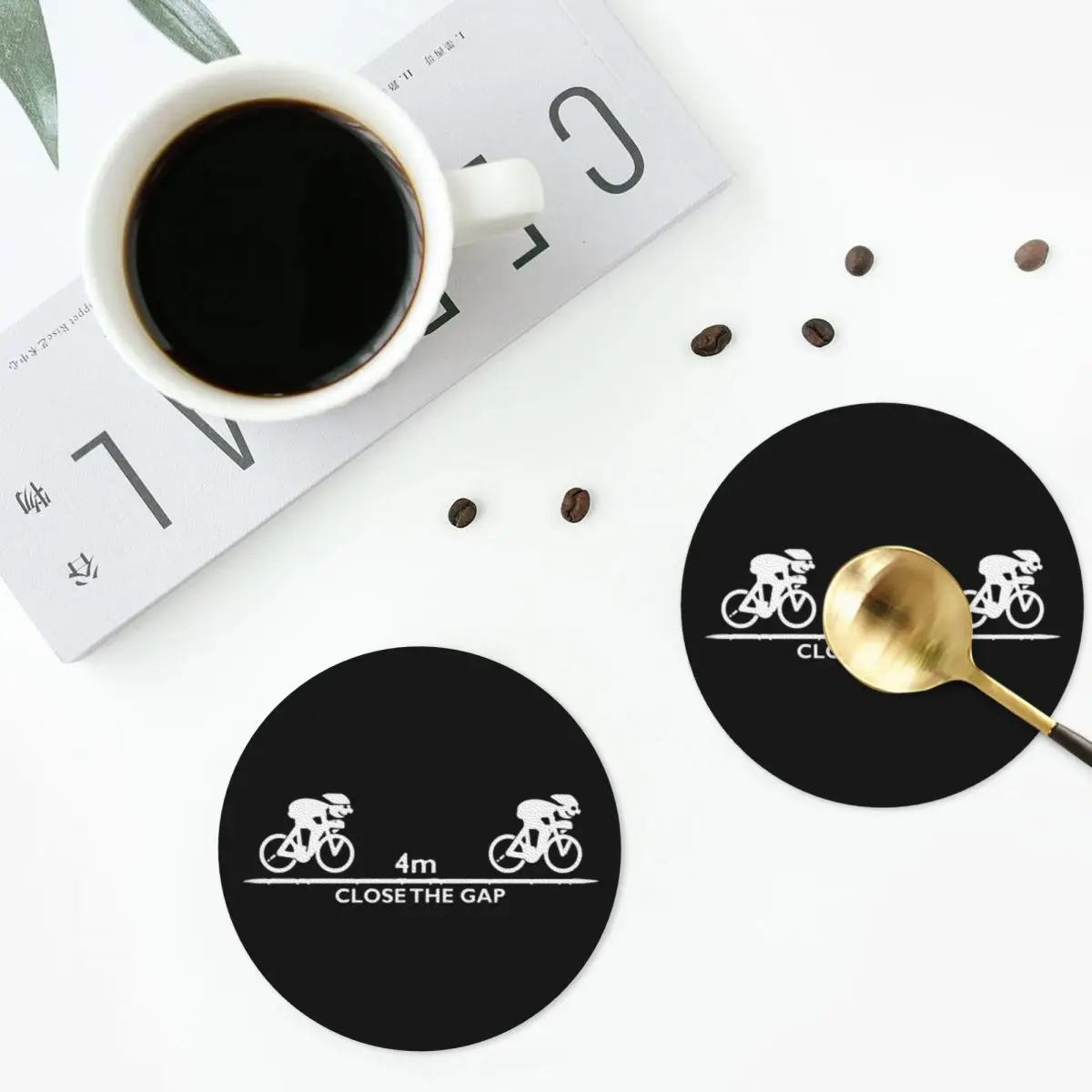 Zwift Close The Gap Coasters, manteles individuales de cuero de PVC, manteles impermeables para café, para el hogar, cocina, comedor, juego de 6