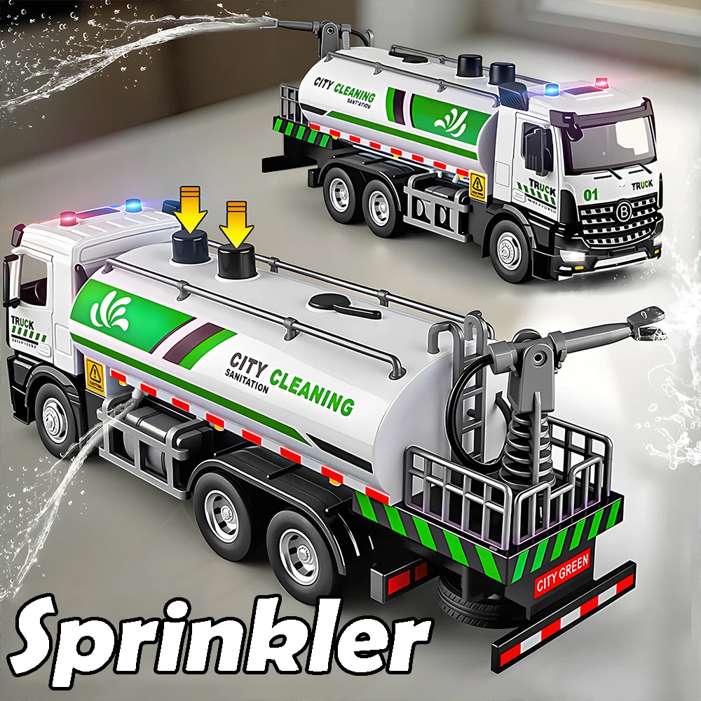 1:32 Legierung Müll Sprinkler Engineering Fahrzeug Modell Spielzeug Metall Diecast Sound Licht Türen Geöffnet Zurückziehen für Kinder Geschenke