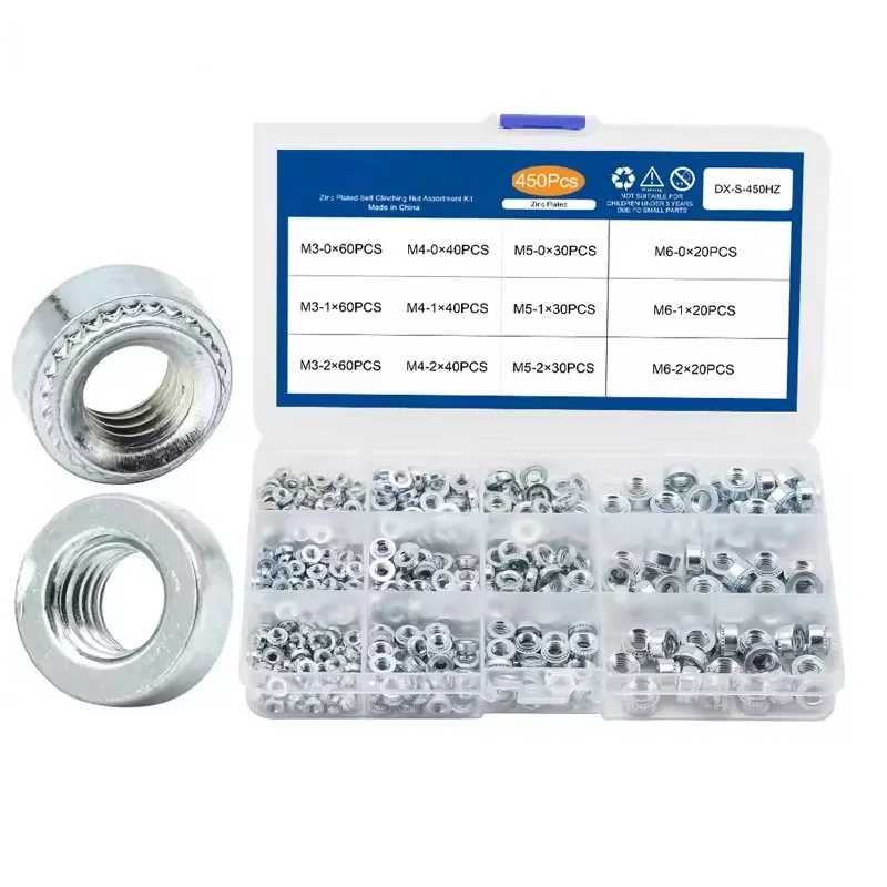 M3 M4 M5 M6 PEM rivet nut pressure riveting nut assortment kit 450pcs self clinching nut zinc plated steel
