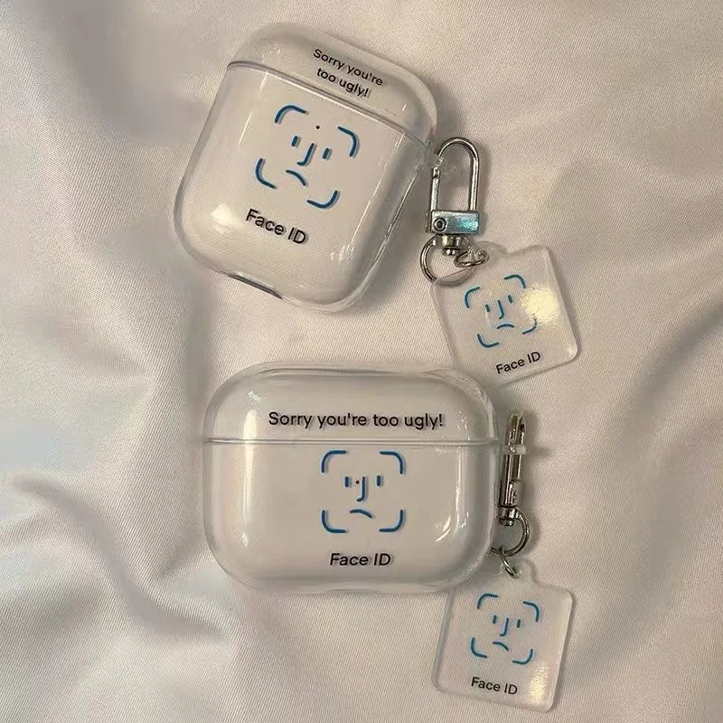 Sevimli yüz ID mektubu silikon ile karikatür kolye anahtarlık kulaklık kutusu apple airpods 3 2 1 pro bluetooth şarj kutusu capa