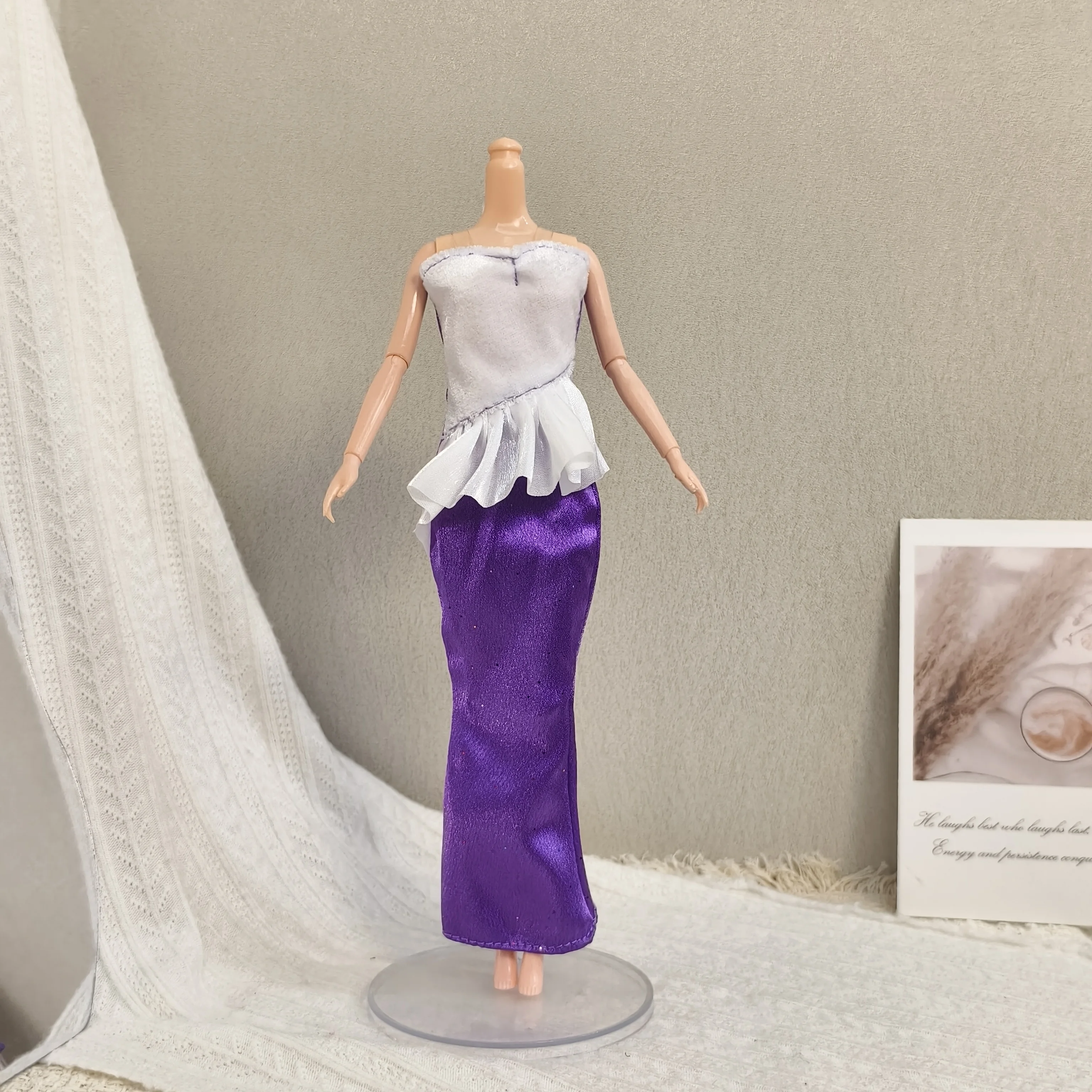 Temperament Strapless Ruffled Patchwork Satin Evening Gown For 1/6 FR Babi Supermodel Doll Party Dress Up Clothes Accessories