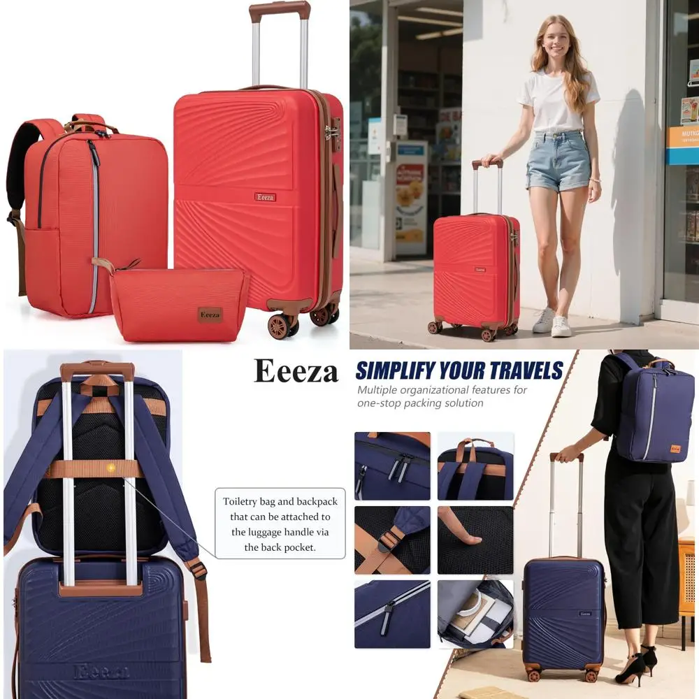 3 Piece Hard Shell Luggage Set with Spinner Wheels, ABS Material, TSA Lock, Carry-On Size 20 Inch Suitcases for Travel