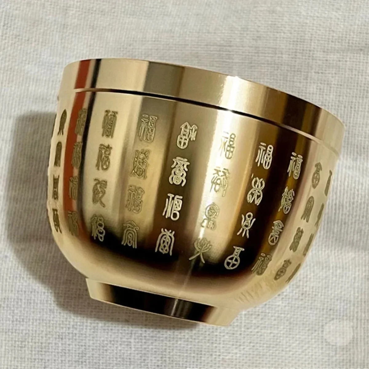 Gold Feng Shui Hundred Blessings Bowl Fine Workmanship Meaningful Gifts Copper Materials Exquisite Mini 6CM