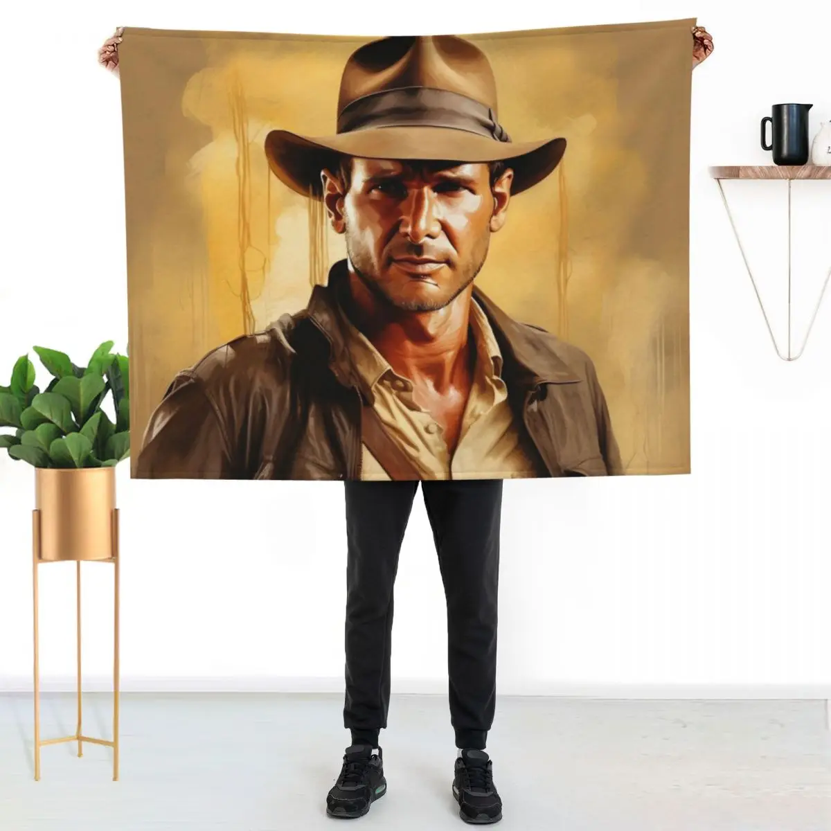 

Indiana Jones Paint Artwork Throw Blanket Stain Resistant Cozy Warm Blanket