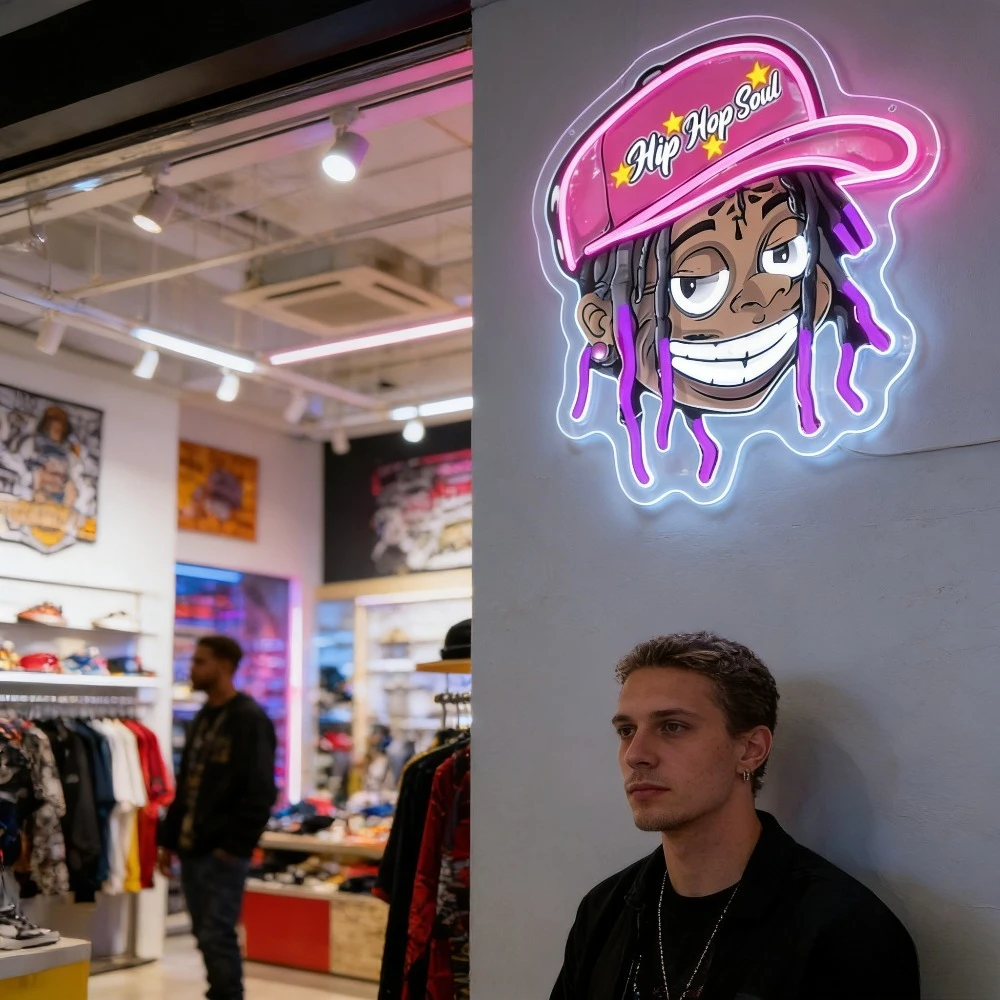 Hip Hop Soul Neon Sign Rapper LED Dimmable Neon Light for Music Studio Bedroom Wall Decor Cool Street Art Culture Night Light