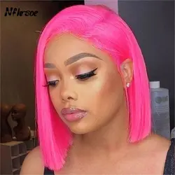 Highlight Hot Pink Colored Short Bob Raw 13x4 Lace Front Wigs For Women Human Hair Straight Wig Hair Lace Frontal Wigs For Women