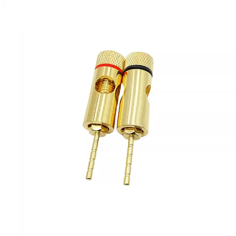 Adaptador de plugue de cobre banhado a ouro, pino de 2mm, conector reto, plugues de alto-falante, conector de fiação, 8 pcs, 40 pcs, 200pcs