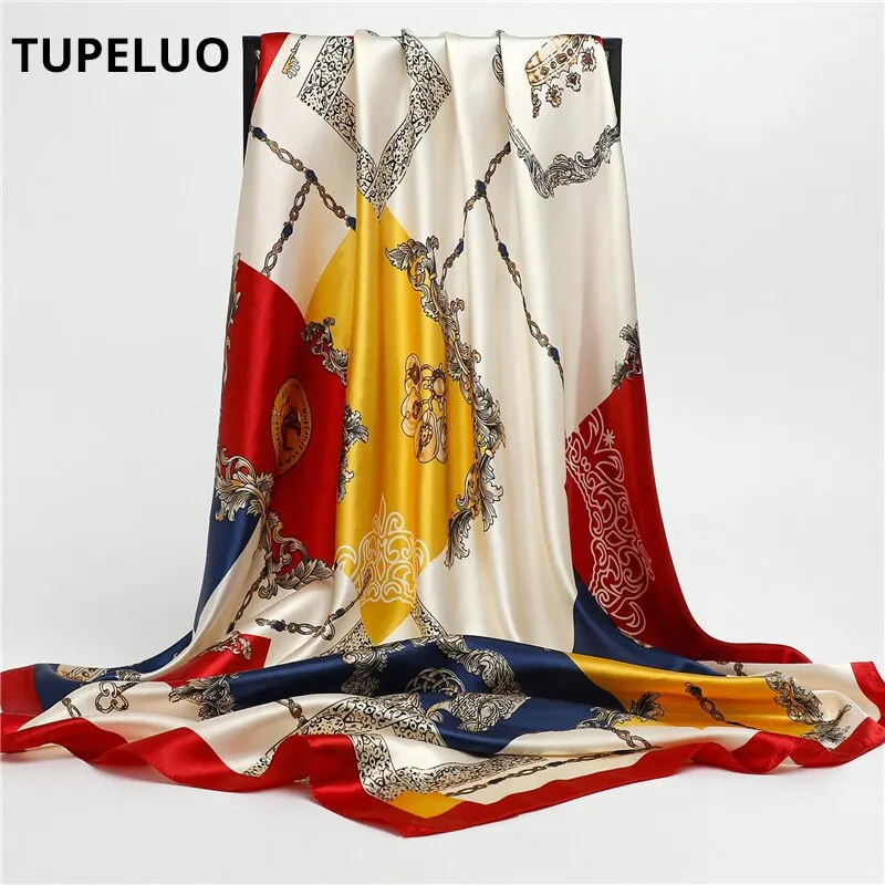 90CM Kerchief Silk Satin Four Seasons Square Beach Stoles Luxury Print Sunscreen Shawls Wraps Hijab Popular Bandana Accessores