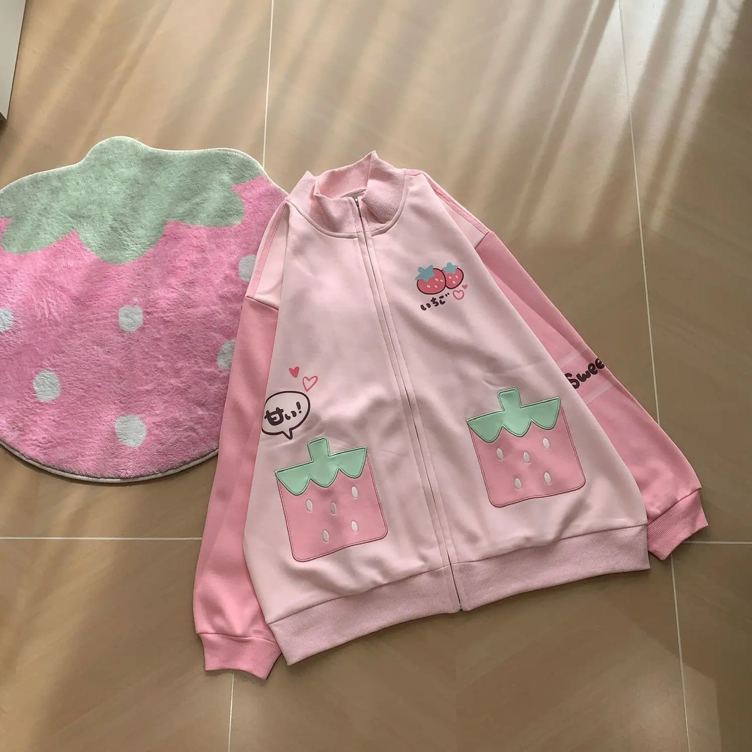 Kurtka damska z polarową podszewką, stójka, styl kawaii, gotycki, Harajuku, subkultura Y2K, odzież codzienna, świąteczna, ciepła, z długim rękawem, odzież wierzchnia