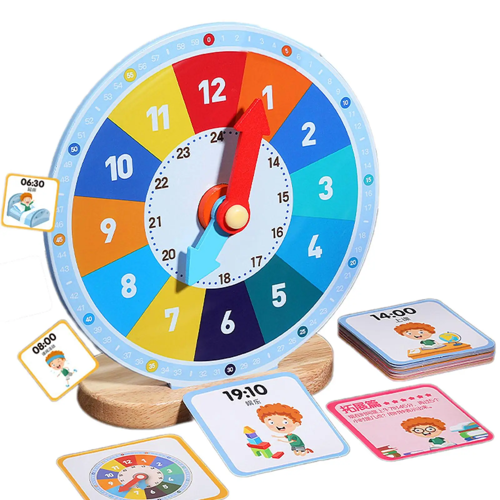 Montessori Sensory Toy Early Learning Telling Time Minutes with Flashing Cards, Hours Analog Teaching Clock Kids Children