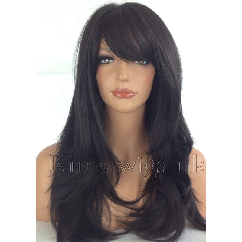 FULL LONG WOMENS LADIES FASHION HAIR WIG BLACK/DARK BROWN HEAT RESISTANT UK