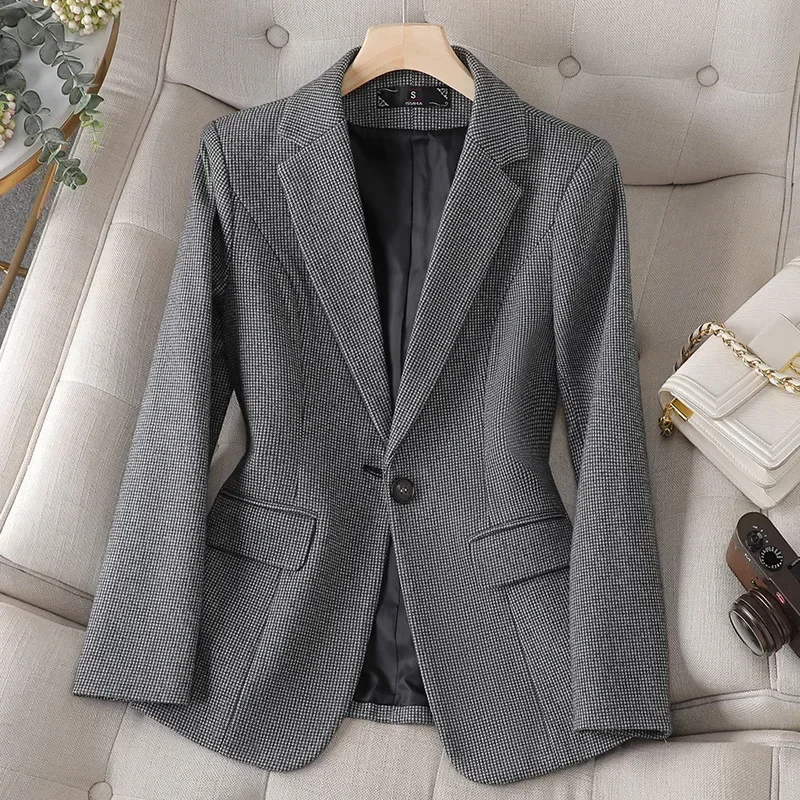 Blazer xadrez feminino, casaco formal para menina, vestido de formatura, roupa formal, senhora do escritório, moda de negócios, moda feminina, primavera, 1 pc