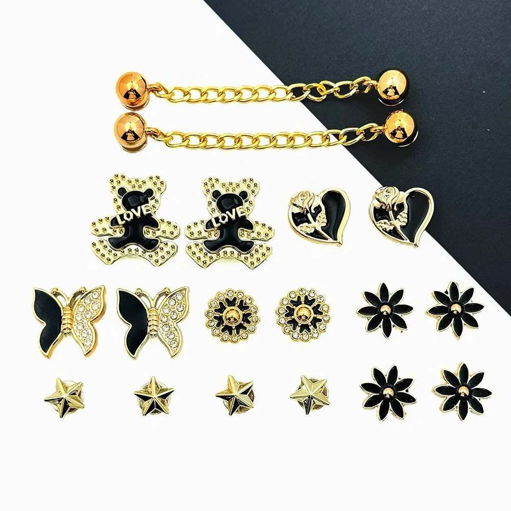 18Pcs Fashion Shoe Charms Set for Sandals Clogs Pins DIY Accessories Golden Series Personalized Sneaker Decorations for Women