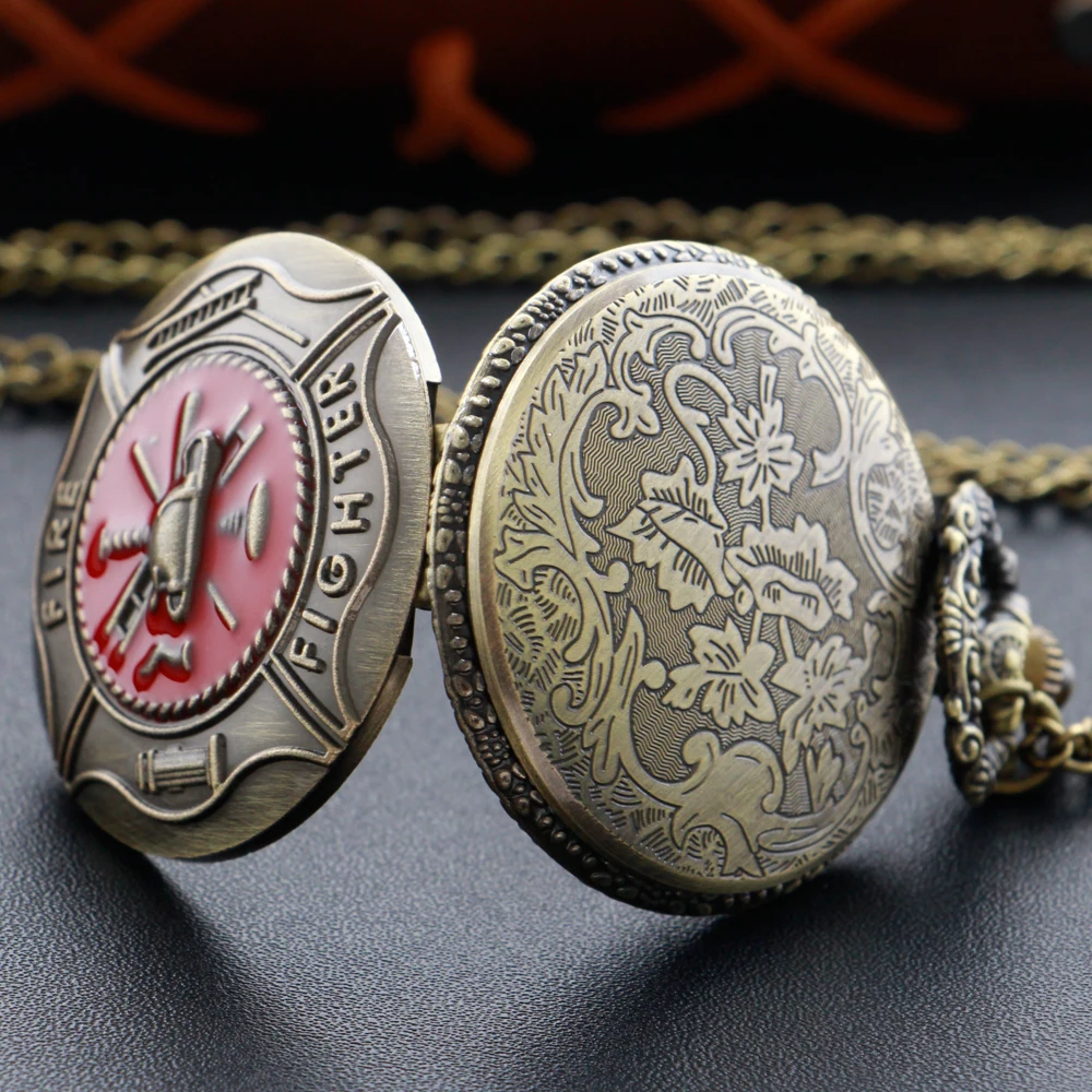 Red Mini Fire Sign Props Firefighter Quartz Pocket Watch Vintage Fashion Necklace Pendant Clock Men's and Women's Gifts