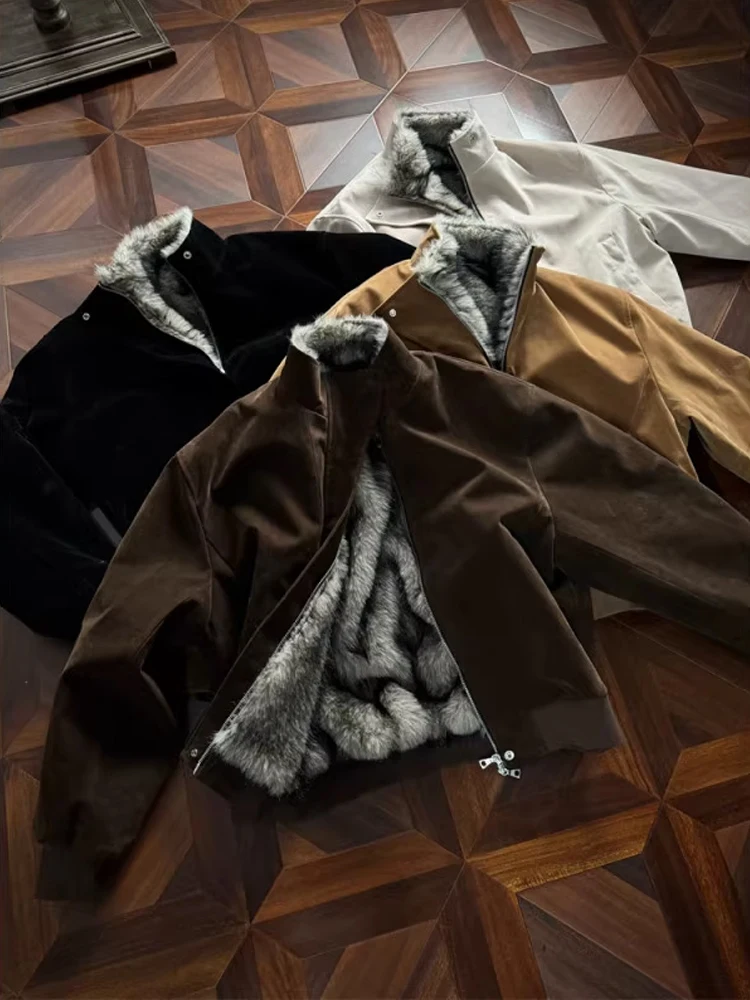 

Wolf King Mountain Eagle Anti-Lion Fur Thiened Хлопковая куртка Мужская зимняя куртка-бомбер на подкладке Теплое повседневное пальто