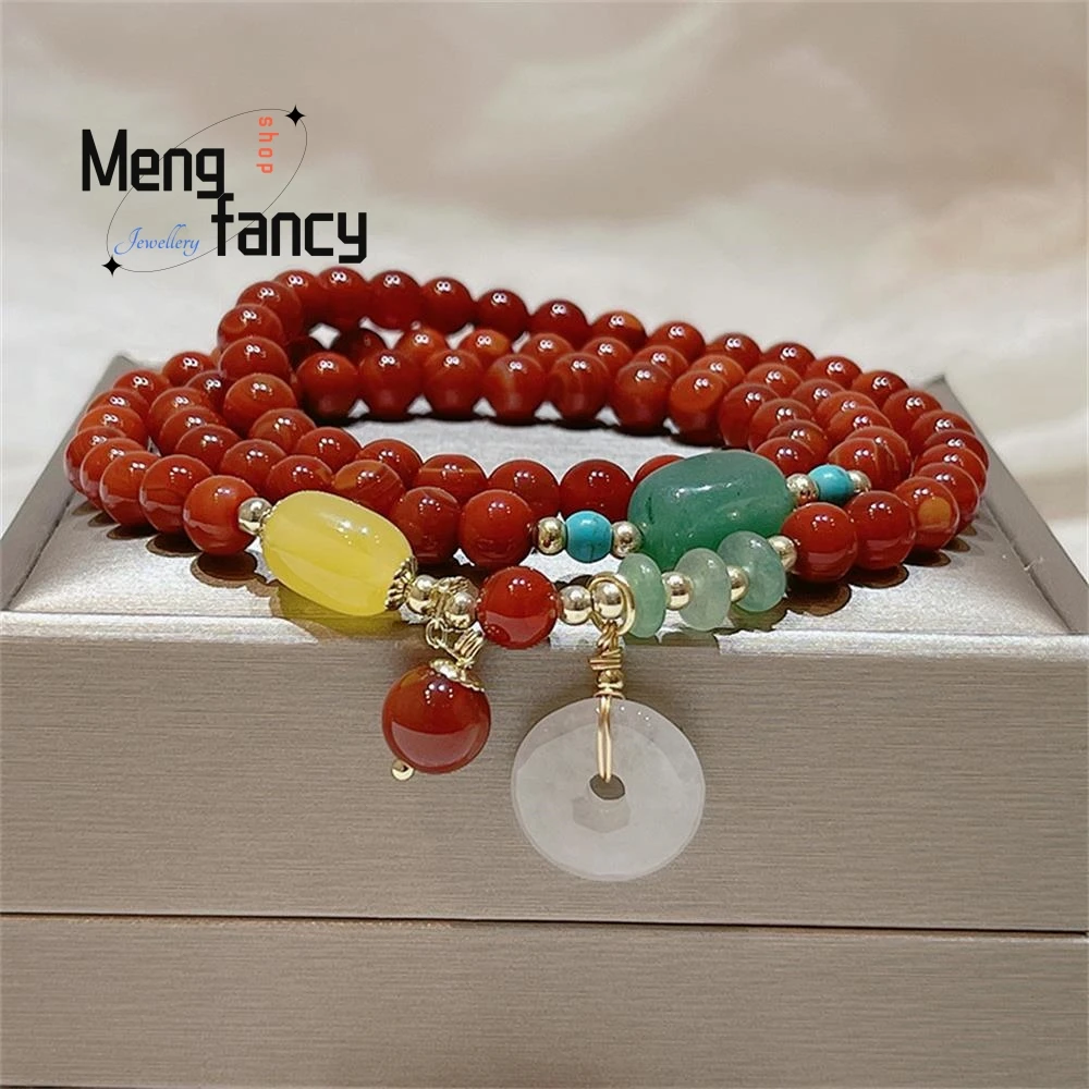 Natural Red Agate Retro Ethnic Style Jadeite Peace Button Strings Dongling Jade Simple Elegant High-grade Luxury Fashion Jewelry