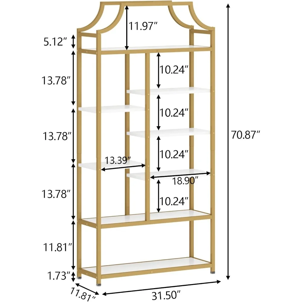 رف كتب ذو 8 أرفف مفتوحة، خزانة كتب Lux Etagere مقاس 70.87 بوصة ارتفاع × 31.5 بوصة، عرض تخزين طويل، حافظة كتب مفتوحة حديثة لغرفة النوم، Home O #2