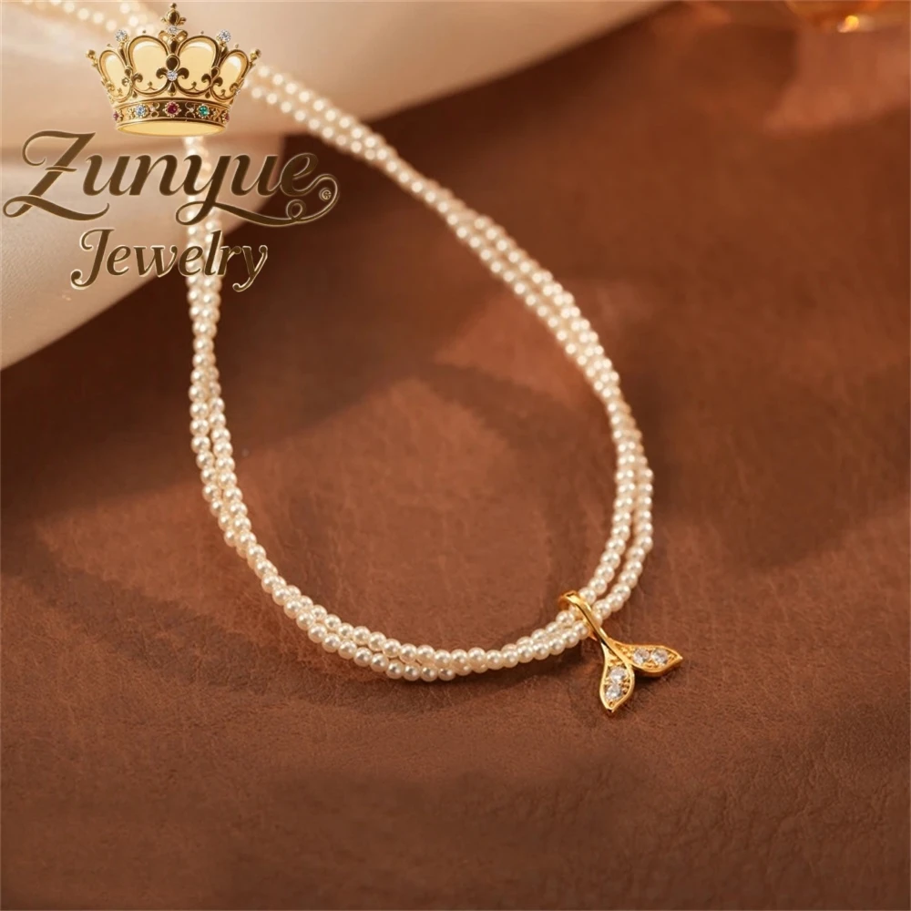 

A Fishtail Double-Layered Pearl Necklace With A Collarbone Chain Design And A Millet Grain Neckchain Fashion Exquisite Jewelry
