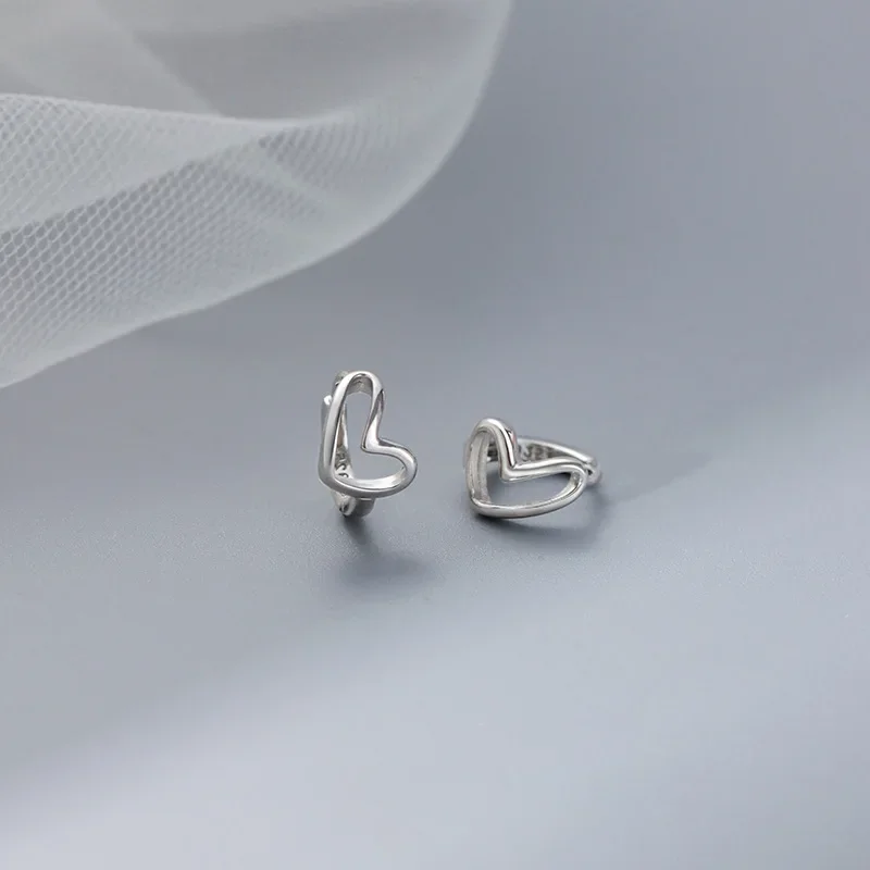 

925 Sterling Silver hoop Earrings Temperament Simple Heart Jewelry for Women Wedding Accessories