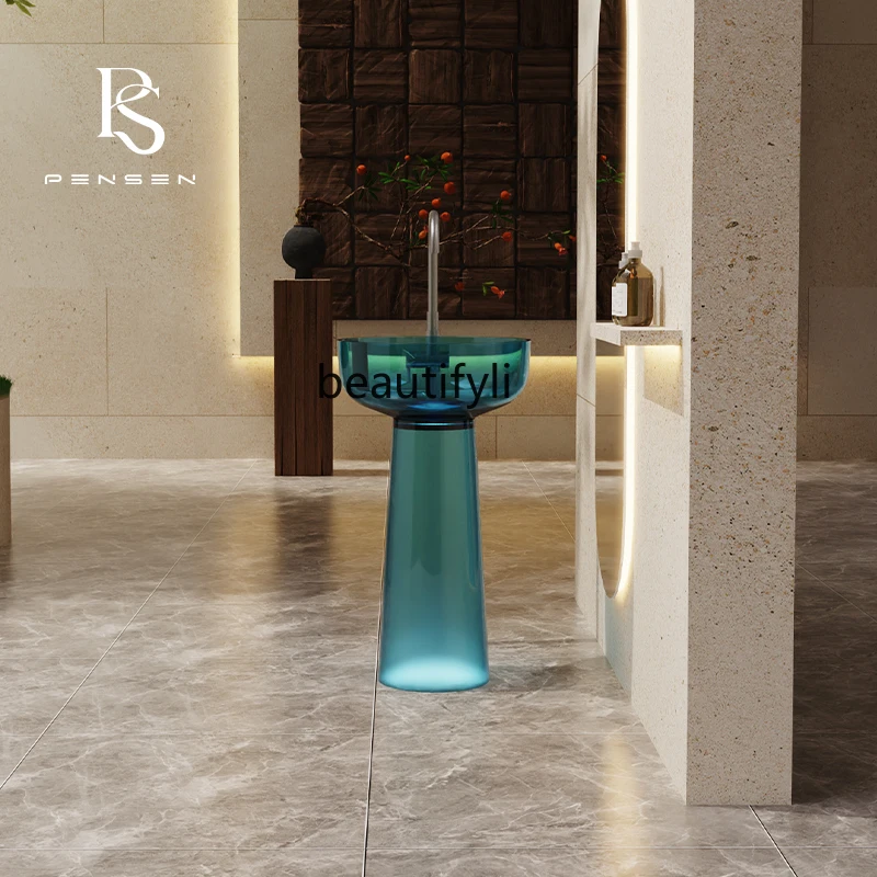 

Transparent resin color column basin Floor-to-ceiling artificial stone wash basin Crystal basin
