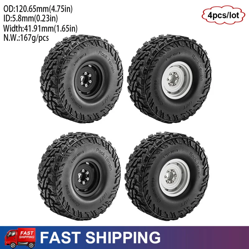 

4Pcs 1.9 inch Metal Beadlock Wheels&Tires for 1/10 Traxxas TRX4 TRX6 90046 Axial RC4WD D90 SCX10 RC Crawler Car Upgrade Parts