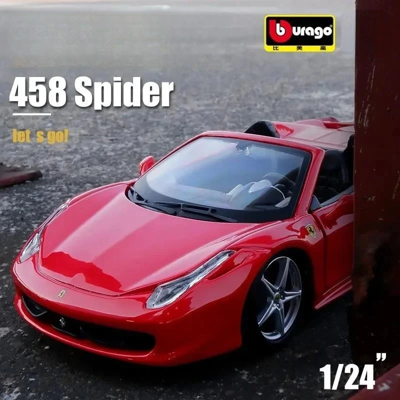 Bburago 1:24 458 Spider Convertible aleación coche deportivo simulación Diecast juguete Metal vehículo colección de coches
