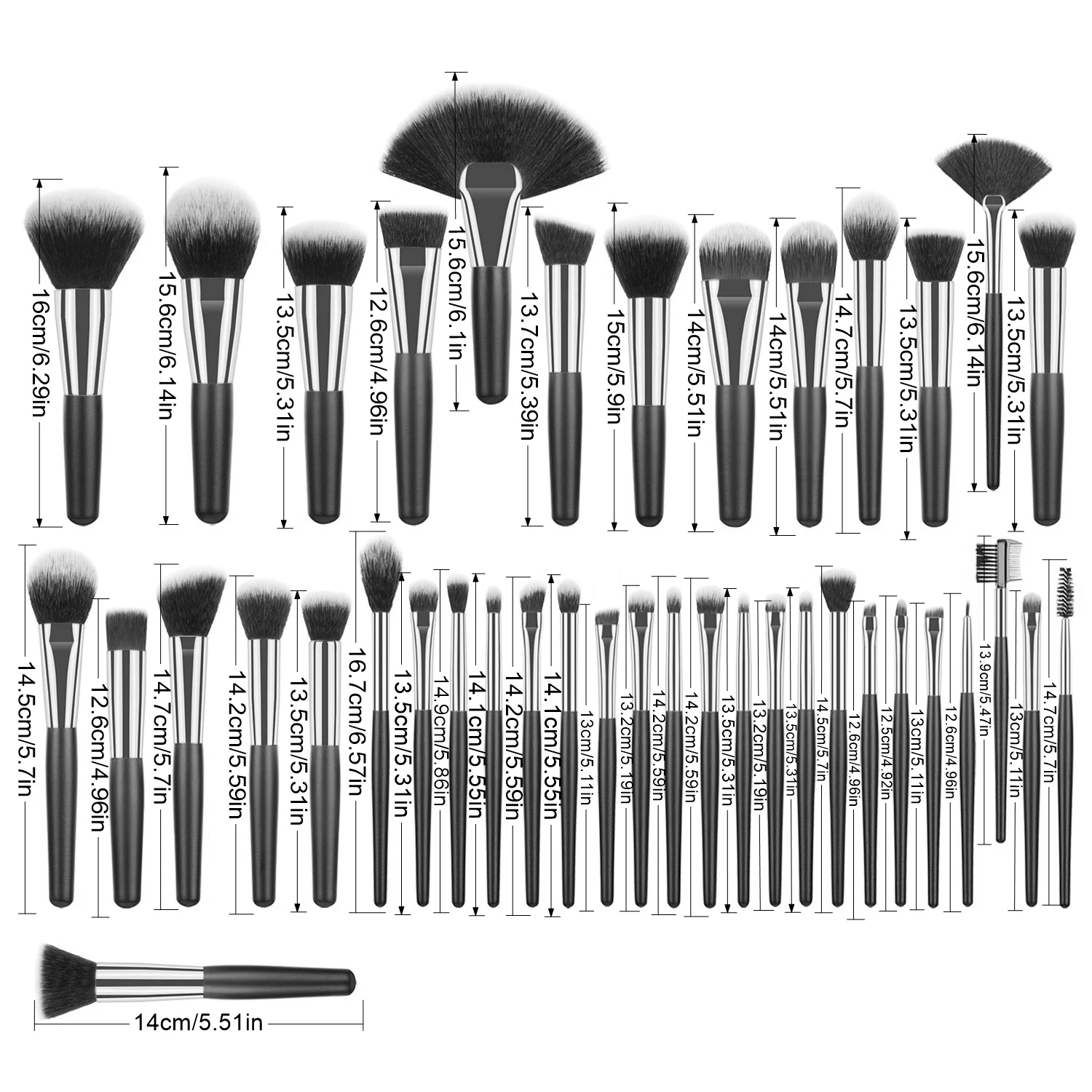 40 pcs makeup brushes without zipper bag/with zipper bag, classic, versatile and moisture-proof, a must-have for travel