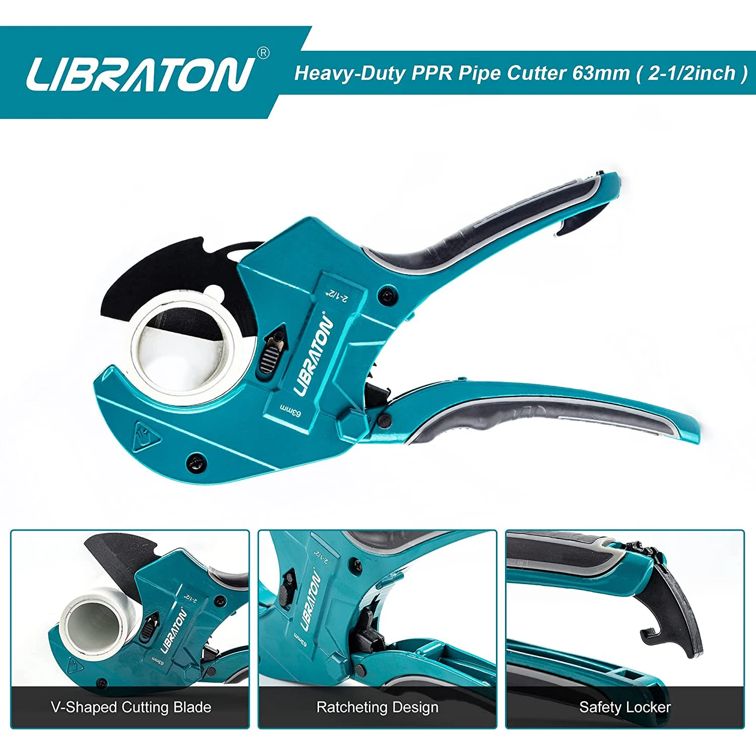 Libraton Ratchet-type Pipe and PVC Cutter, One-hand Fast Pipe Cutting Tool with Replacement Blade for Cutting 2-1/2\