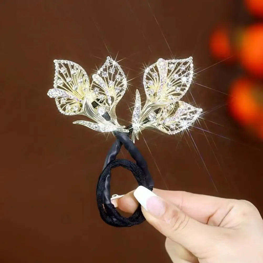 

Flower Hair Clip Hair Clamp Elegant Peacock Phoenix Hair Clip with Shiny Rhinestones Hand-embroidered Bun Maker for Women Calla
