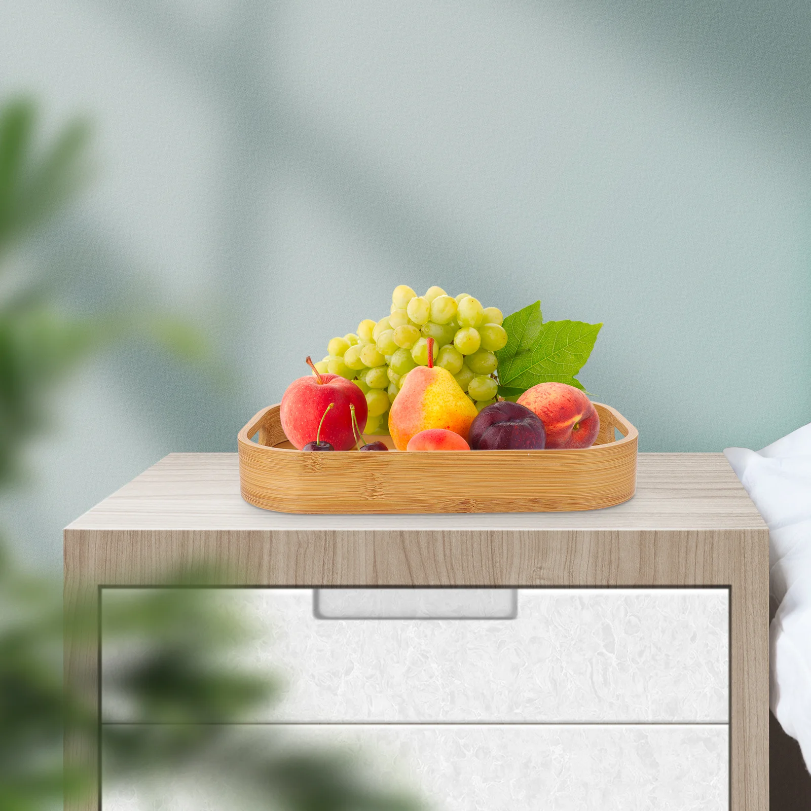 

1Pcs Bamboo Tray Simple Design Food Holder Portable Lightweight Easy Carry Hotel Breakfast Tea Plate Food Serving Tray