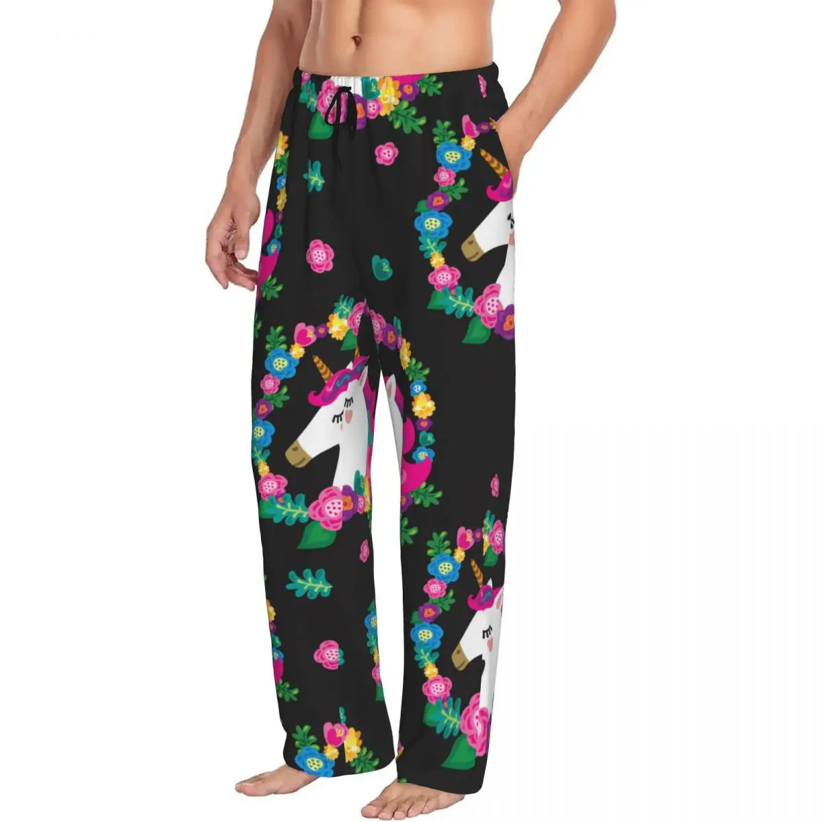 Custom Printed Men's Pajama Pants Flowers Wreath Sleepwear Sleep Lounge Bottoms with Pockets