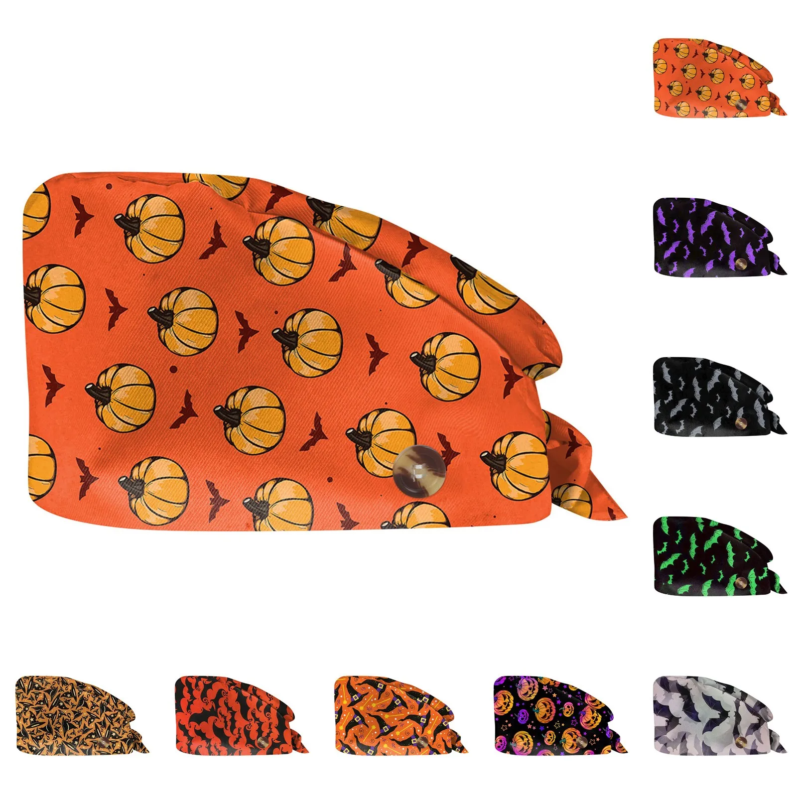 Halloween Print Nursing Scrub Caps for Women Men Doctors Nurse Hats Cotton Comfortable Sanitary Sport Cycling Chef Skull Caps