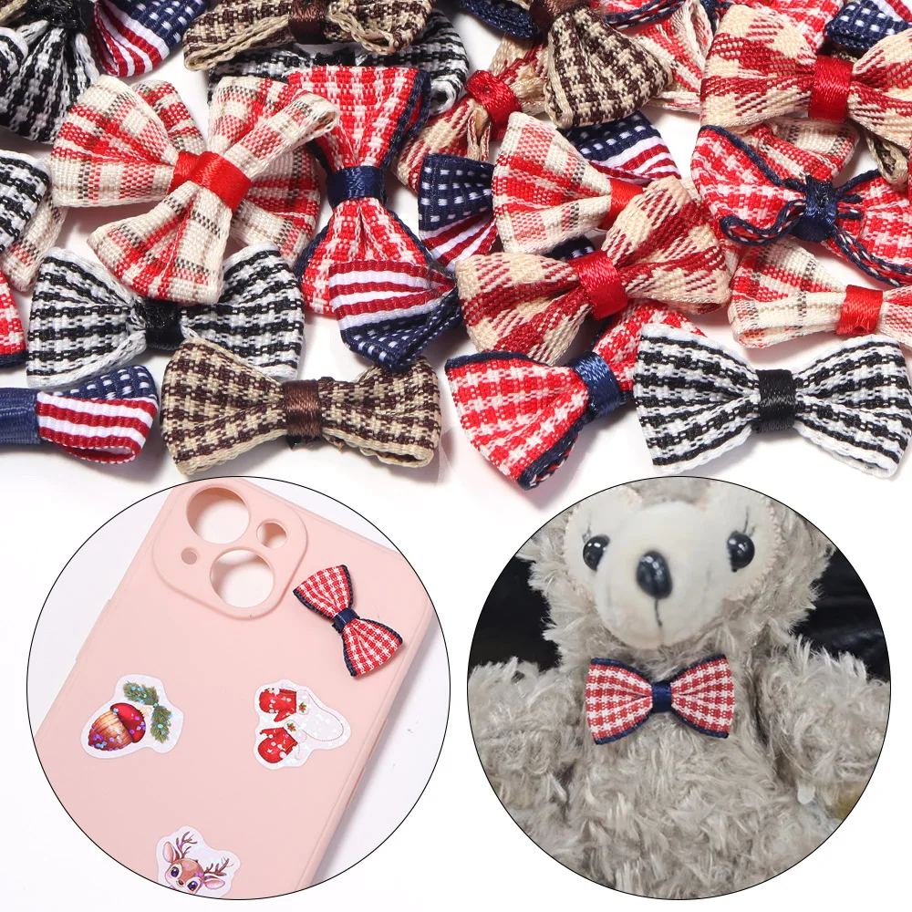 20pcs/lot 1.5cm Polyester Plaid Mini Bows Checkered Ribbon Bowknot for DIY Hair Accessories Clothing Decorations