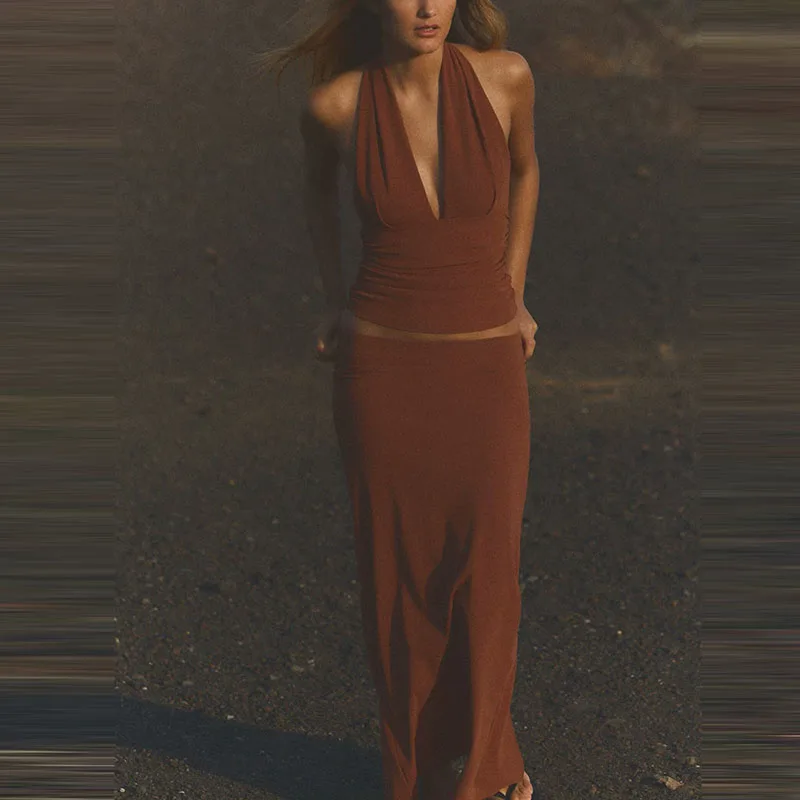 

Весна 2023, женский модный комплект из полиэфирного волокна, топ и юбка, ансамбль Z, новое поступление