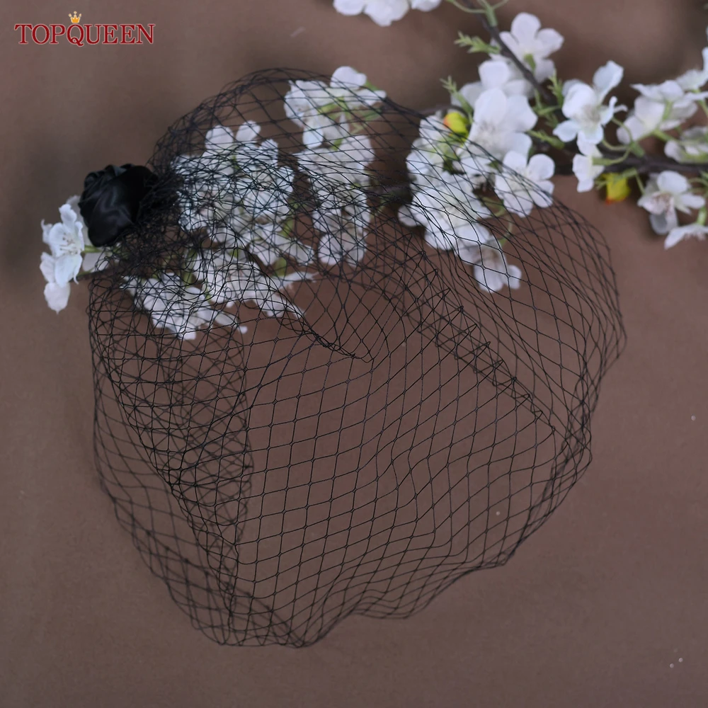 TOPQUEEN VA02B 100% Handmade Birdcage Veil Blusher Veil White Ribbon Flower Headband Veil for Bridal Hair Accessories Face Veil image 5