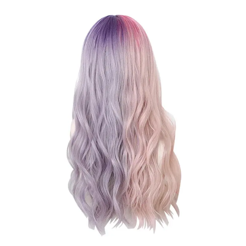 Pink And Purple Gradient Lolita Wigs Long Wave Cosplay Bangs Harajuku Hair