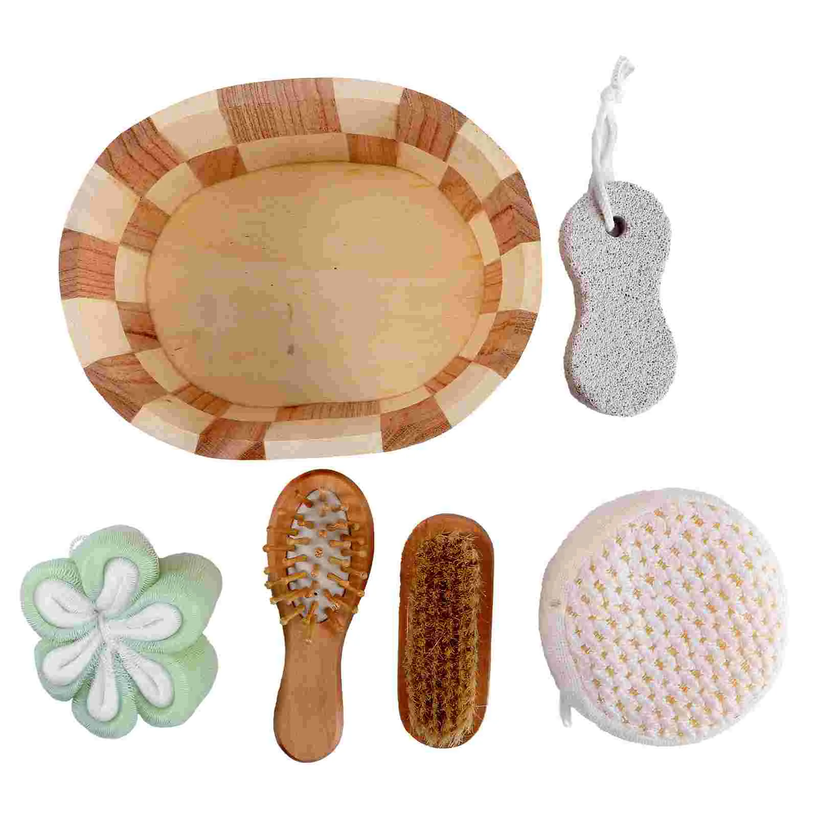 

6 Pcs/Set Bathroom Six Piece Scrubber for Bathing Shower Supplies Rubbing Flower Four Scrubbing Tools Wooden