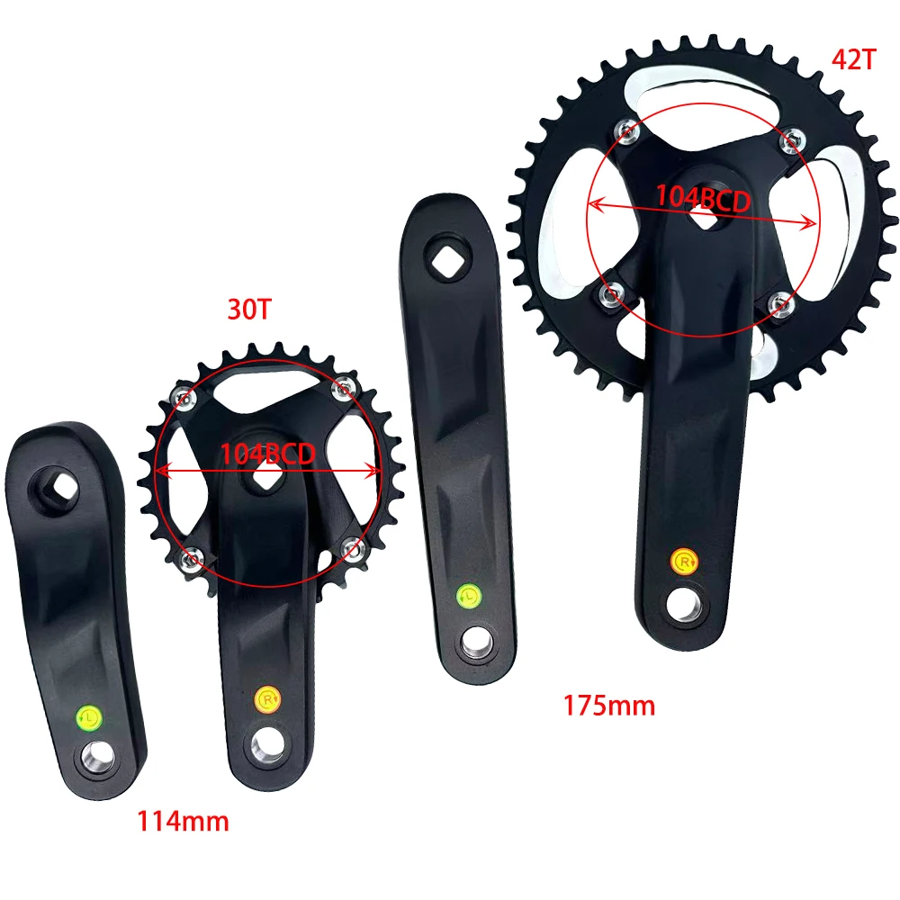 Mountainbike-Kinderkurbelarm-Set, quadratisch, konische Kurbelgarnitur, 1 x 104 BCD, schmale breite Zähne, Single-Speed-Kettenblatt, Kettenblatt, 30 Zähne, 32 Zähne, 42 Zähne – Detail 4