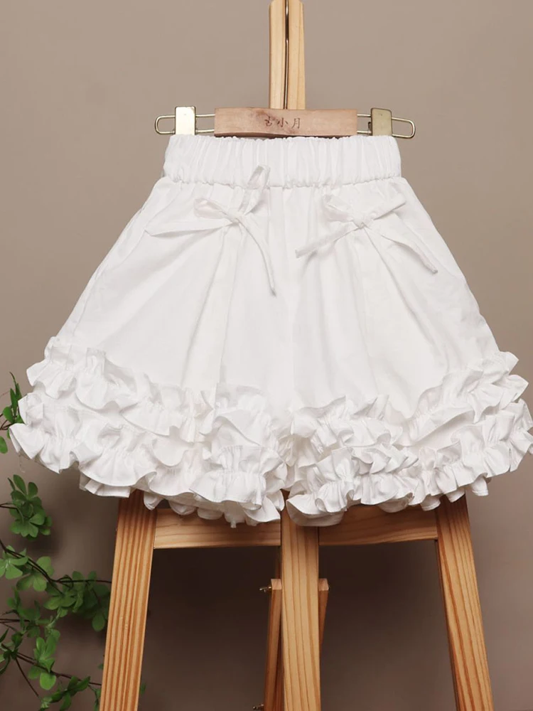 Sweet Bow Ruffles Shorts Women Fashion Cute High Waist Loose Shorts Summer Female Chic Preppy Style Kawaii Elegant White Shorts