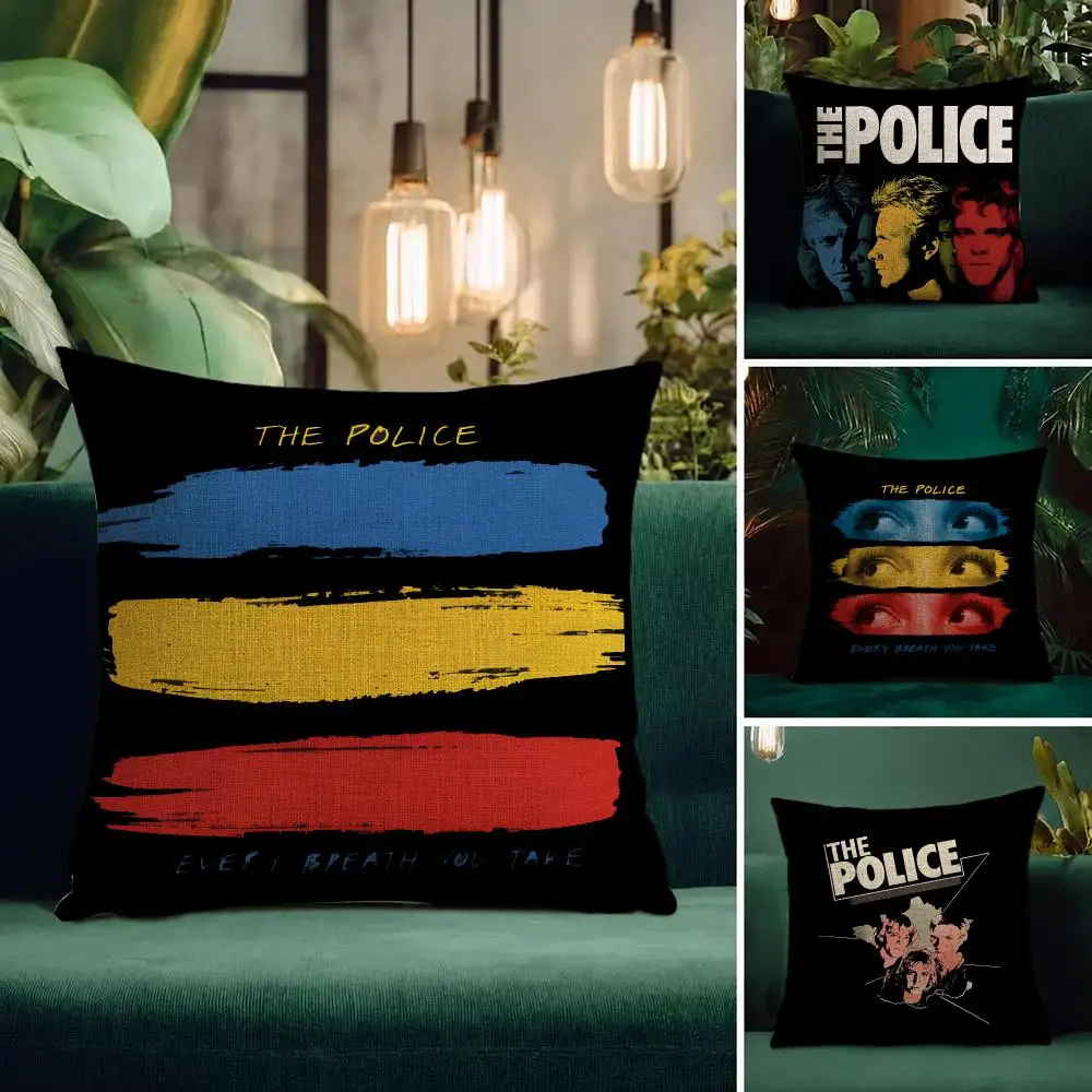 Band The Police Cushion Cover Natural Linen Pillowcase Set All-in-One Decor Cushion Cover for Sofa Bedroom Chair