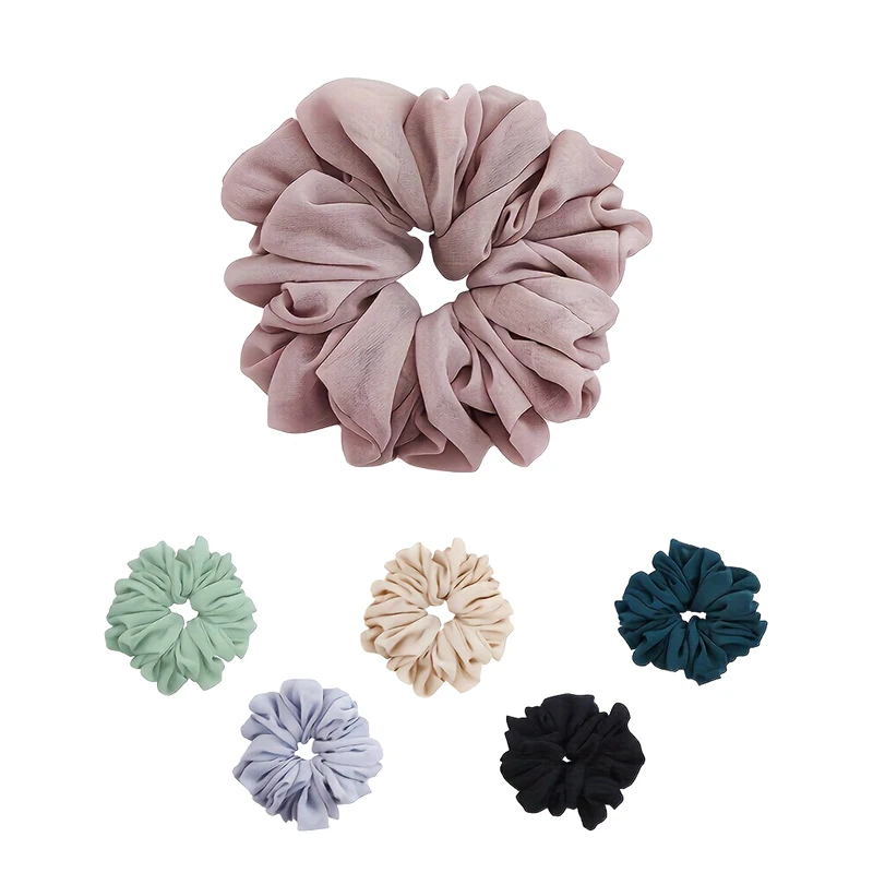 Oversized Chiffon Scrunchies For Muslim Women Elastic Volumizing Hair Ties Ponytail Holder Headwear Malaysian Bunch Hair Tie  ﻿