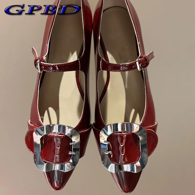 GPBD 24S Designer Handmade Mary Jane shoes Best Quality Real Leather Coarse following Metal Pointed Women's Shoes Casual Fashion