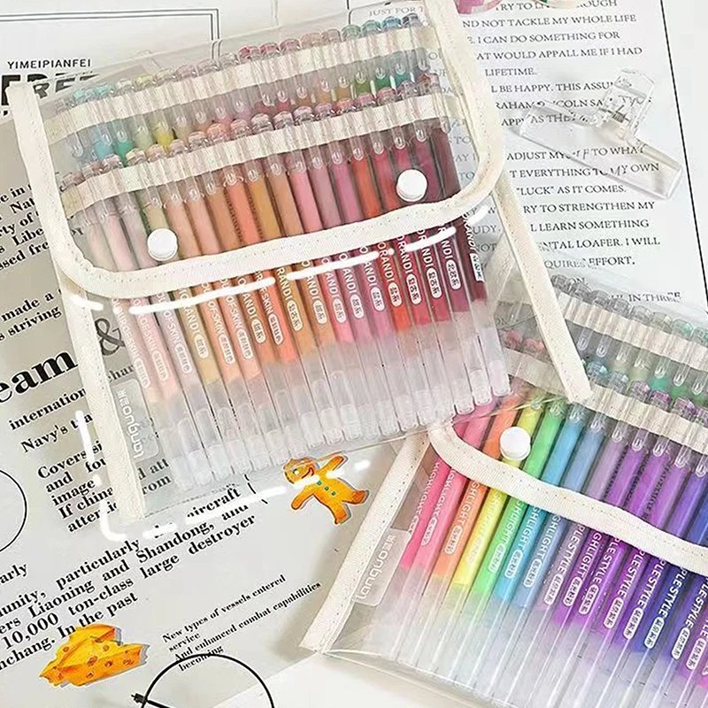 컬러 펜 파우치 핸드 회계 대용량 펜 보관 가방은 36/108 젤 펜 케이스를 담을 수 있습니다 휴대용 편지지 가방