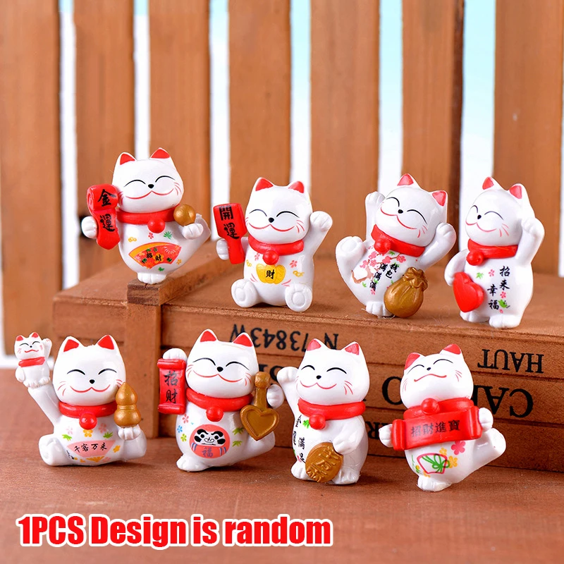 

1pc Mini Ceramic Lucky Fortune Cat Desktop Car Decoration Figurines Cute Kitten Maneki Neko Ornament 1.3 Inch Tall
