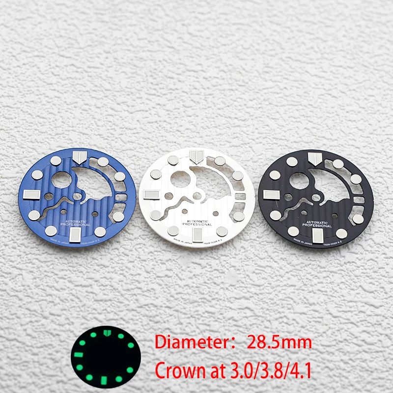 28.5mm Dial Hollow Out Watch Dial C3 Green Luminous Fits NH34 NH35 NH36 7S26 7002 Movement SKX007 Turtle Tuna Canned Watch Case