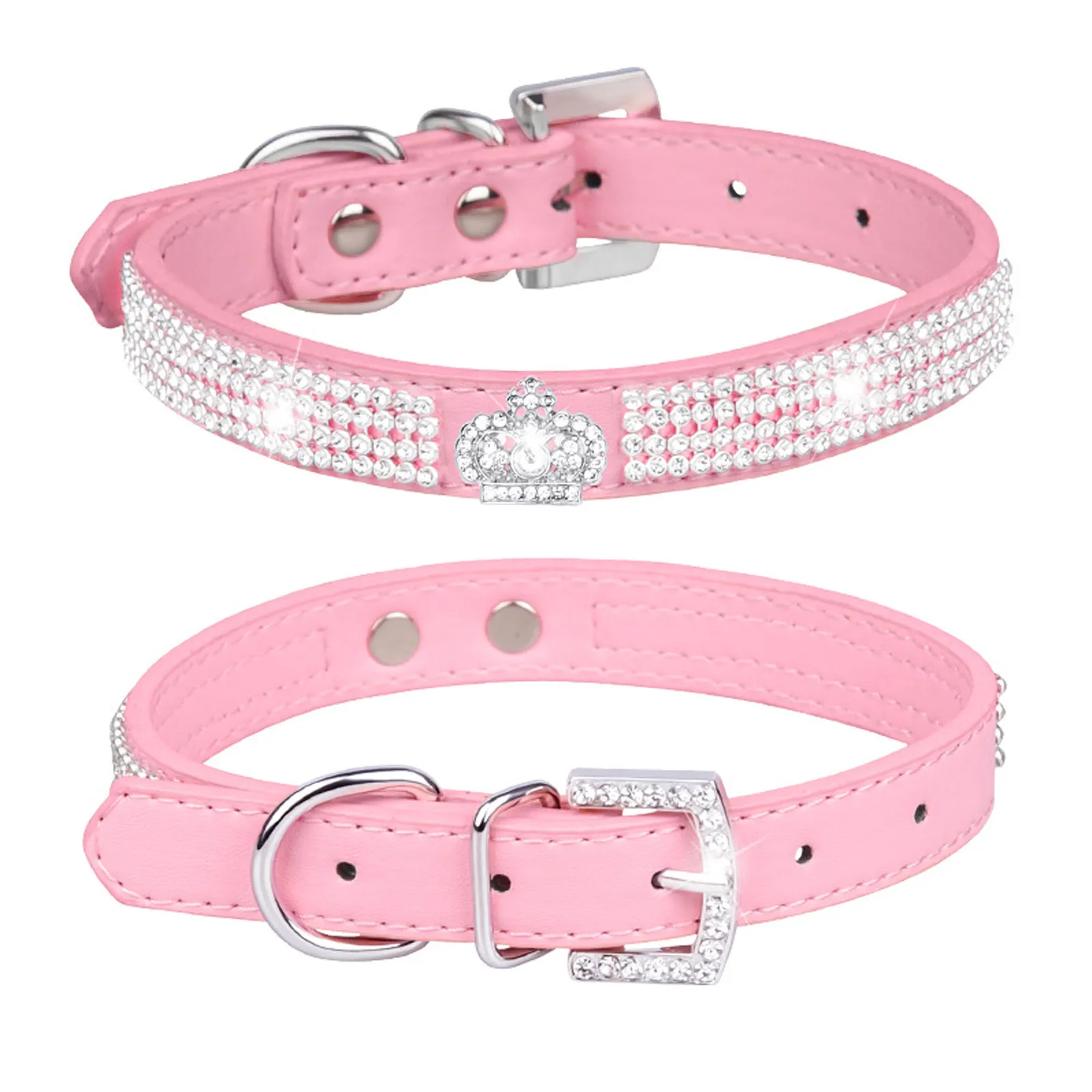 Pet Collar Dog Collar Crystal Studded Pet Collar For Small Medium Dog Pink Silver Colored Plastic Dog Collar