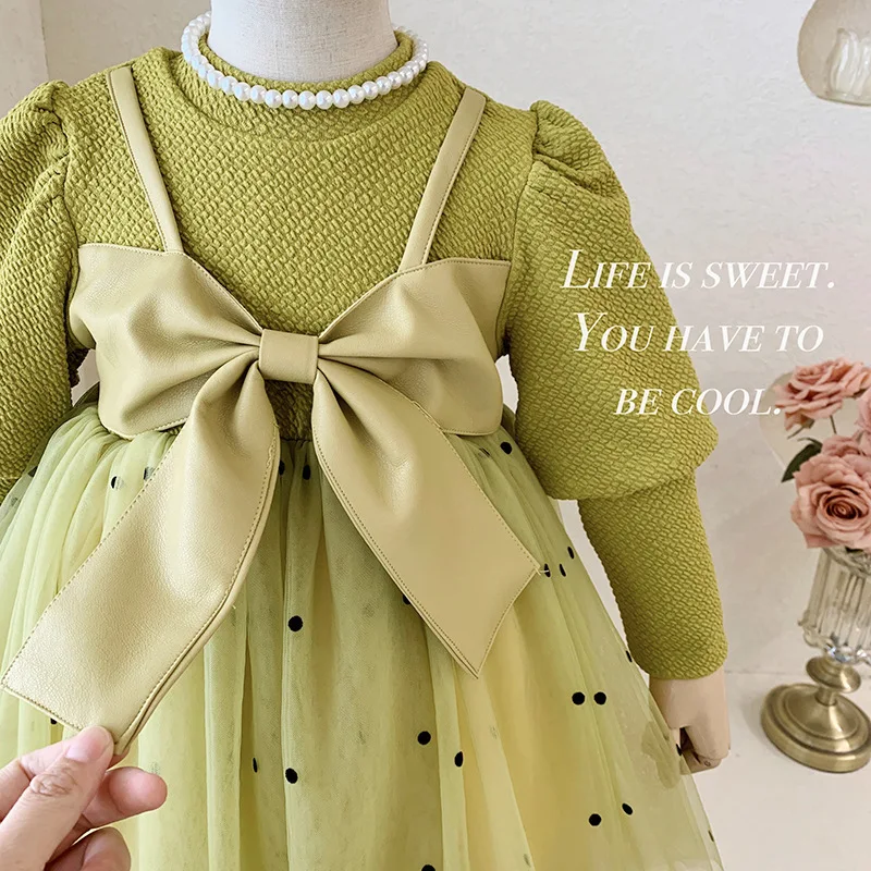 

New Girls Dress Winter2025Trendy Children's Fleece-Lined Thickened Long-Sleeve Puffy Tulle Dress Baby Dress