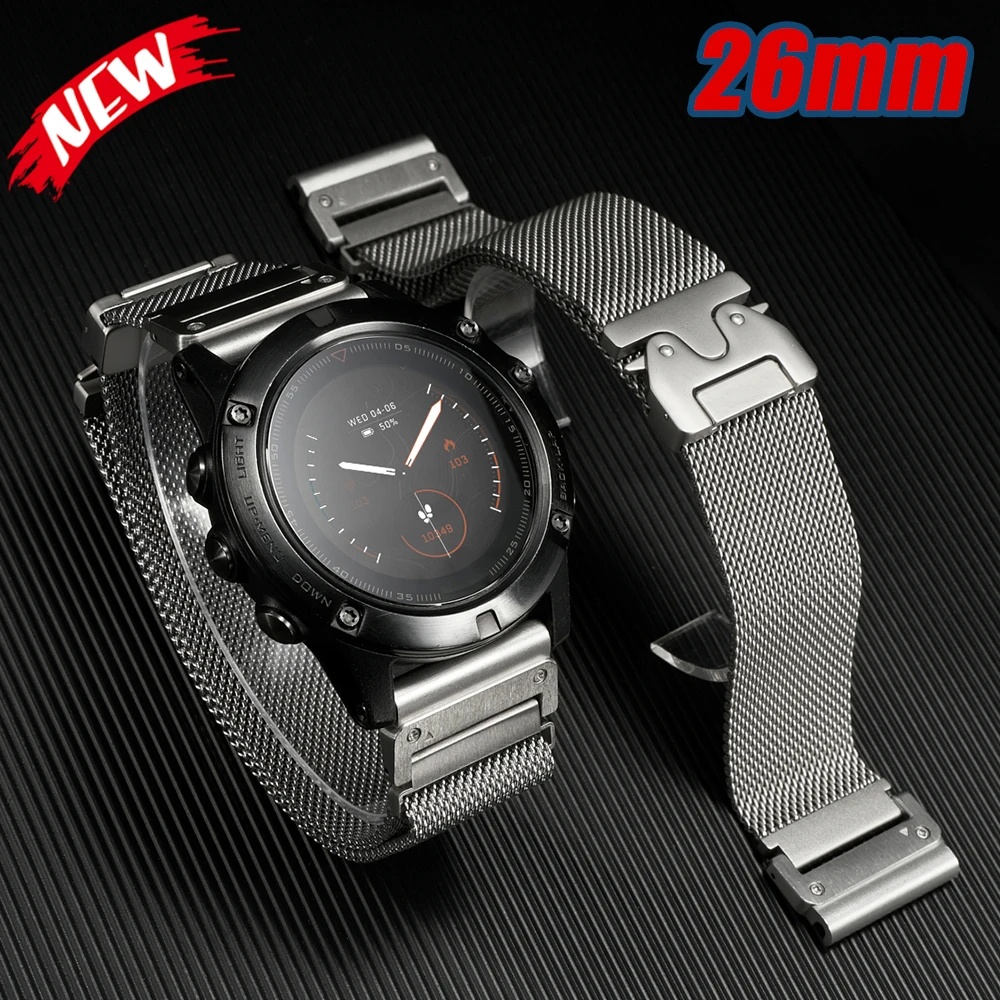 26mm Edelstahl-Armband für Garmin Watch Fenix 8 51mm 6X Pro/7x Sports Schnellwechsel-Band für Garmin Watch 5X/5XPlus Armband